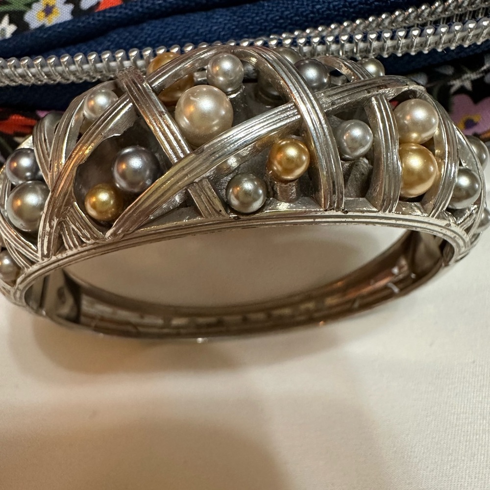 Brighton Silver Bracelet, necklace and earrings with Gold and Silver Pearls.